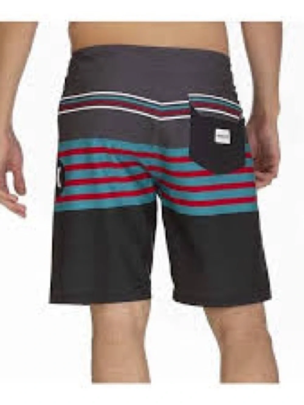 NWT Hurley Black Swim Trunk Board Trunks w/Teal Red White Stripes Size: 36